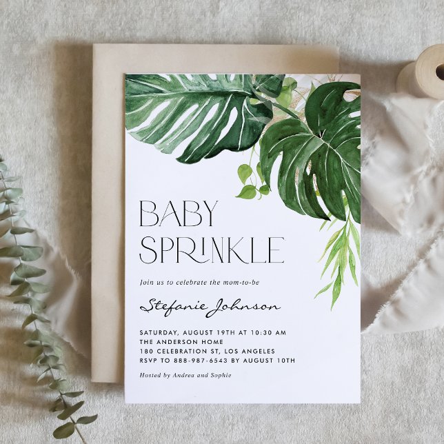 Wasserfarbe Monstera Blätter Summer Baby Sprinkle Einladung (Von Creator hochgeladen)