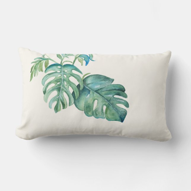 Wasserfarbe Monstera Leaf Lumbar Kissen (Vorderseite)