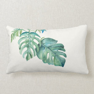 Wasserfarbe Monstera Leaf Lumbar Kissen