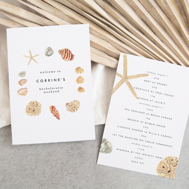 Wasserfarbe Muscheln Junggeselinnen-Abschied Itine Einladung (Von Creator hochgeladen)
