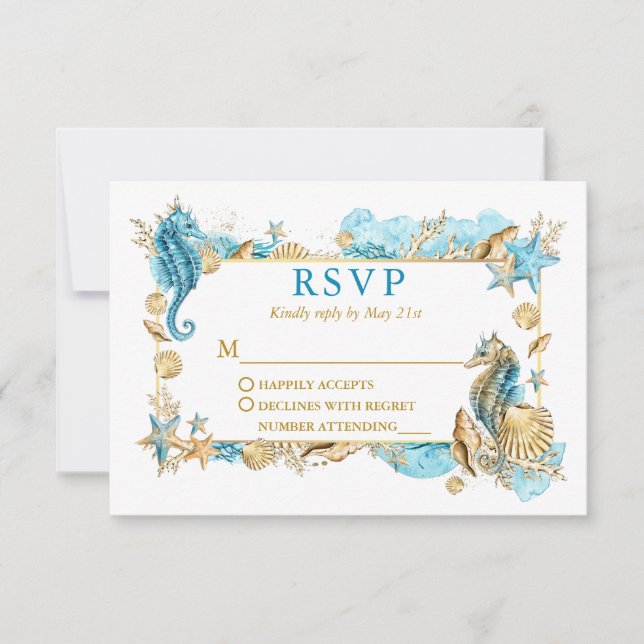 Wasserfarbe Muscheln Korallenküste Goldhochzeit RSVP Karte (Vorderseite)
