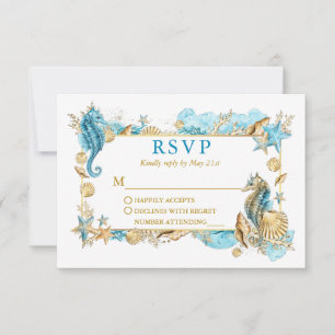 Wasserfarbe Muscheln Korallenküste Goldhochzeit RSVP Karte