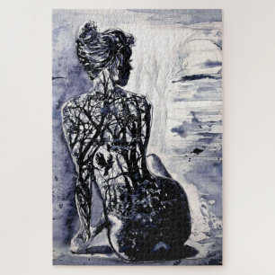 Wasserfarbe - Naturdame - Schwarz & Weiß - Puzzle