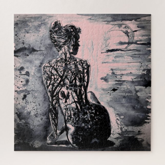 Wasserfarbe - Naturedame - kundenspezifisch - Kuns Puzzle (Vertikal)