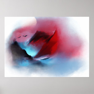 Wasserfarbe Natürliche Gebirgsvögel Sonnenuntergan Poster