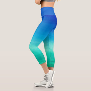 Wasserfarbe Neon Ocean Blue Green Sommer Thema Capri Leggings