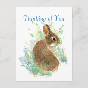 Wasserfarbe Niedlich Bunny Rabbit Denken Sie an Si Postkarte