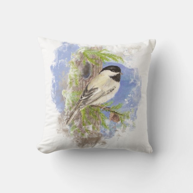 Wasserfarbe Niedlich Chickadee Bird Arte e Cultura Kissen (Vorderseite)