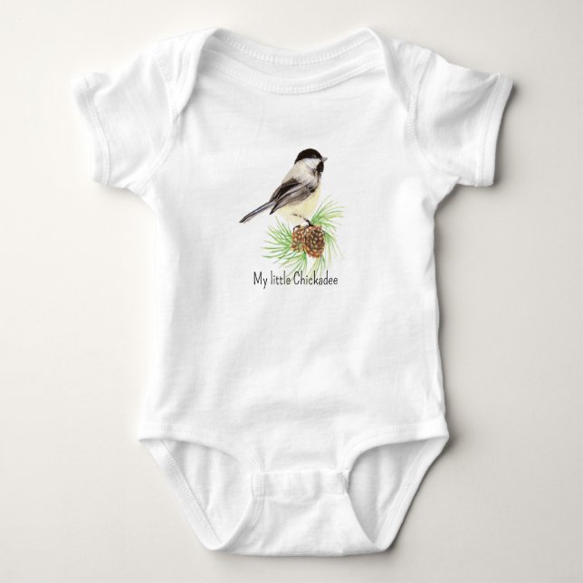 Wasserfarbe Niedlich Chickadee Bird My Little Chic Baby Strampler (Vorderseite)