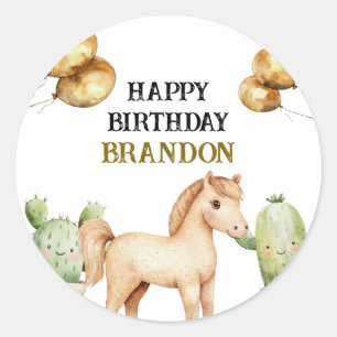 Wasserfarbe Niedlich Cowboy 1. Rodeo Geburtstag Runder Aufkleber