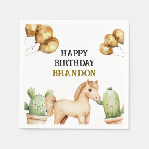Wasserfarbe Niedlich Cowboy 1. Rodeo Geburtstag Serviette