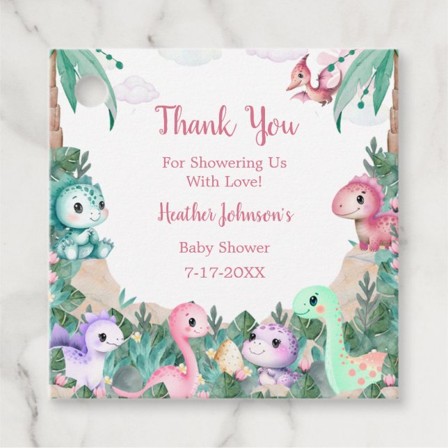 Wasserfarbe Niedlich Dinosaur Girl Babydusche Geschenkanhänger (Vorderseite)