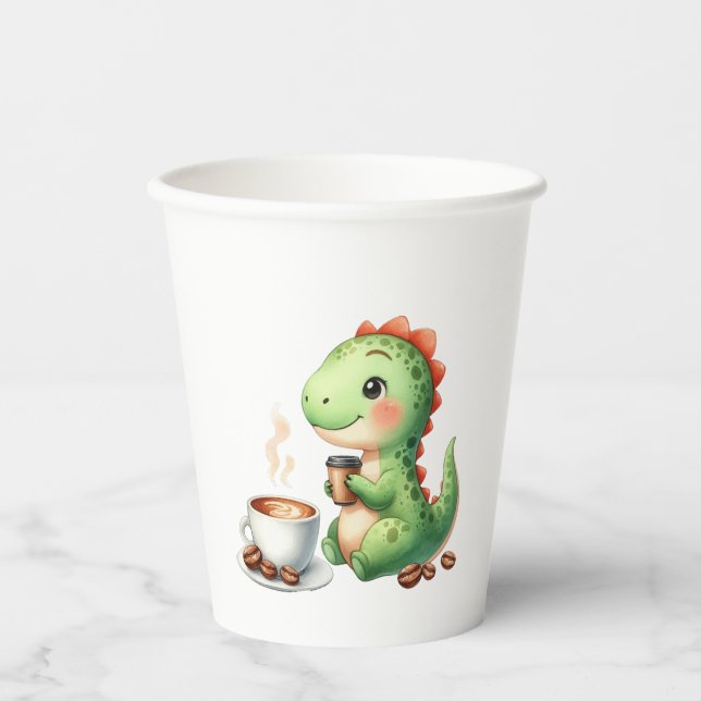 Wasserfarbe Niedlich Dinosaurier T Rex Trinkpapier Pappbecher (Vorderseite)