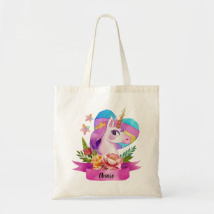 Wasserfarbe Niedlich Einhorn Individuelle Name Tragetasche