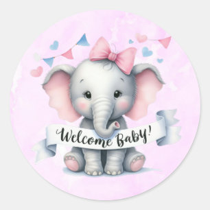 Wasserfarbe Niedlich Elephant Welcome Baby Runder Aufkleber