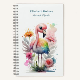 Wasserfarbe Niedlich Flamingo mit Blume Notizbuch