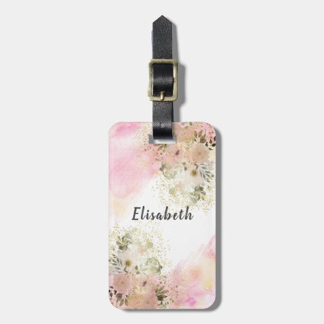 Wasserfarbe Niedlich gurt boho floral personalisie Gepäckanhänger (Vorderseite vertikal)