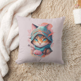 Wasserfarbe Niedlich Hooded Ninja Cat Kissen