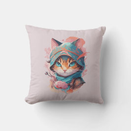Wasserfarbe Niedlich Hooded Ninja Cat Kissen