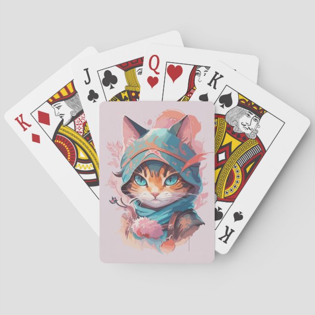 Wasserfarbe Niedlich Hooded Ninja Cat Spielkarten (Rückseite)