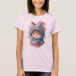 Wasserfarbe Niedlich Hooded Ninja Cat T-Shirt