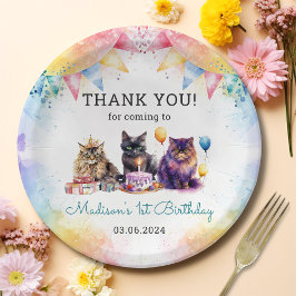 Wasserfarbe Niedlich Kitty Cat 1. Geburtstag Pappteller