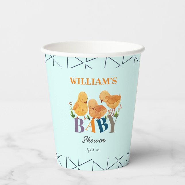 Wasserfarbe Niedlich kleine Hühnerfamilie Kinderdu Pappbecher (Rückseite)