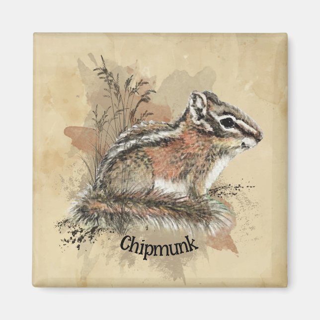 Wasserfarbe Niedlich Kleiner Chipmunk Tierwelt Magnet (Vorne)