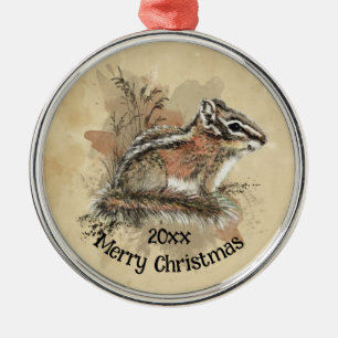 Wasserfarbe Niedlich Kleiner Chipmunk Tierwelt Ornament Aus Metall