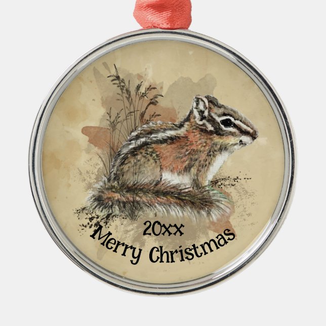 Wasserfarbe Niedlich Kleiner Chipmunk Tierwelt Ornament Aus Metall (Vorne)