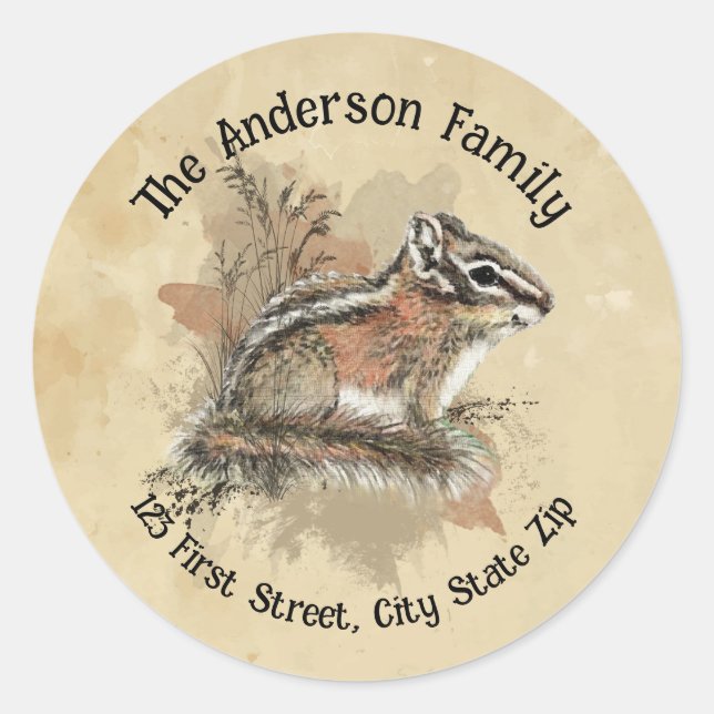 Wasserfarbe Niedlich Kleiner Chipmunk Tierwelt Runder Aufkleber (Vorderseite)