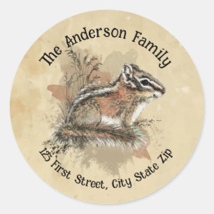 Wasserfarbe Niedlich Kleiner Chipmunk Tierwelt Runder Aufkleber