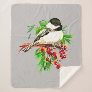 Wasserfarbe Niedlich Little Chickadee Bird Berries Sherpadecke