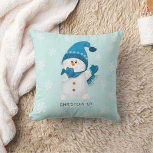 Wasserfarbe Niedlich Little Snowman Beanie Blue Ba Kissen