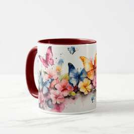 Wasserfarbe Niedlich Maroon Butterfly Blume Tasse