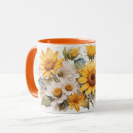 Wasserfarbe Niedlich Orange Sonnenblumen Tasse