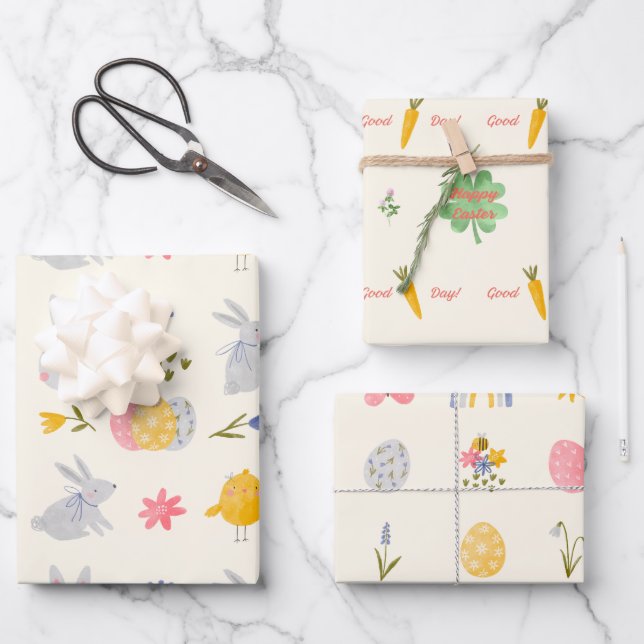 Wasserfarbe Niedlich Ostern Sonnen- und Ostereier Geschenkpapier Set (Vorderseite)