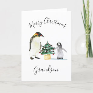 Wasserfarbe Niedlich Pinguin Frohe Weihnachtskids Feiertagskarte