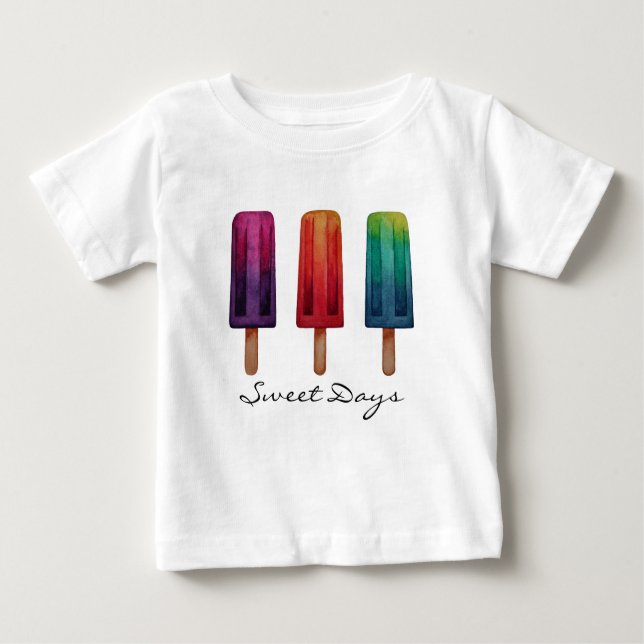 Wasserfarbe Niedlich Popsim Eis Cremes Baby T-shirt (Vorderseite)