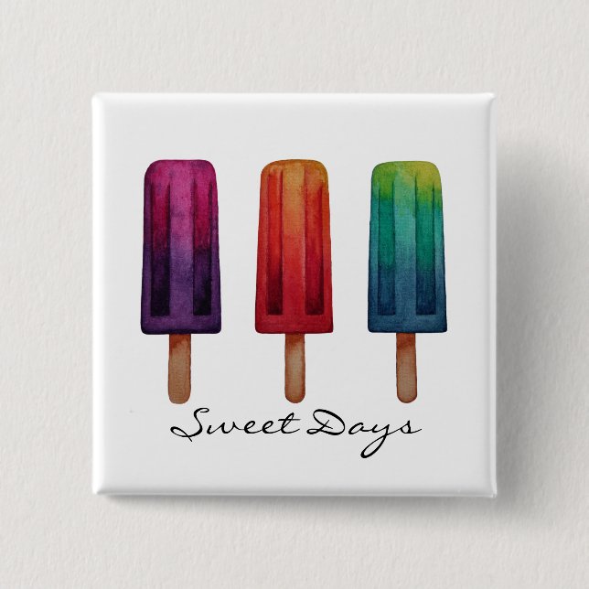 Wasserfarbe Niedlich Popsim Eis Cremes Button (Vorderseite)
