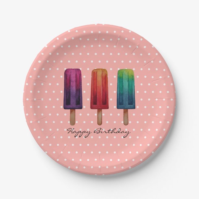 Wasserfarbe Niedlich Popsim Eis Cremes Pappteller (Vorderseite)