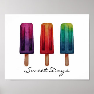 Wasserfarbe Niedlich Popsim Eis Cremes Poster