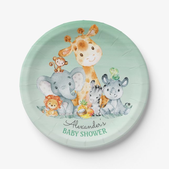 Wasserfarbe Niedlich Safari Jungle Animals Kinderd Pappteller (Vorderseite)