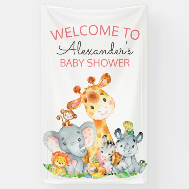 Wasserfarbe Niedlich Safari Jungle Babydusche Banner (Vertikal)