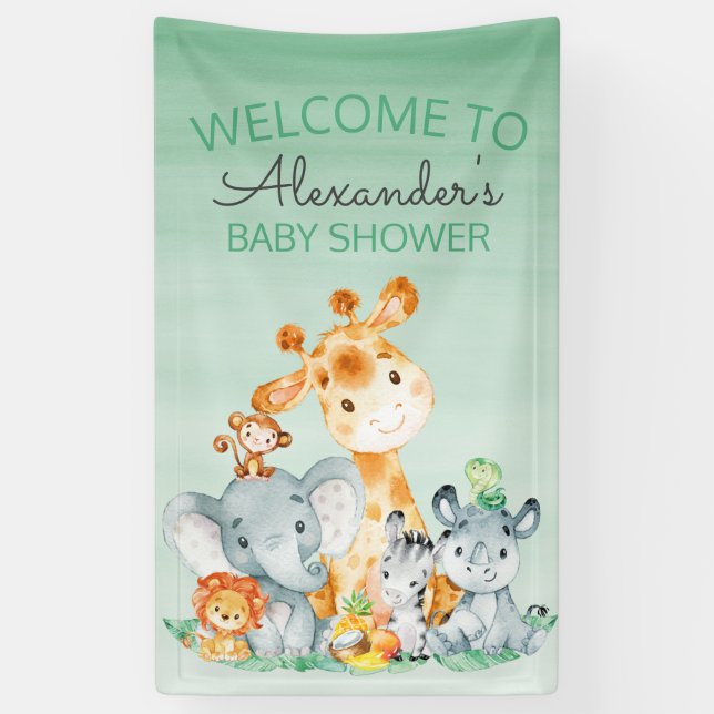 Wasserfarbe Niedlich Safari Jungle Babydusche Banner (Vertikal)