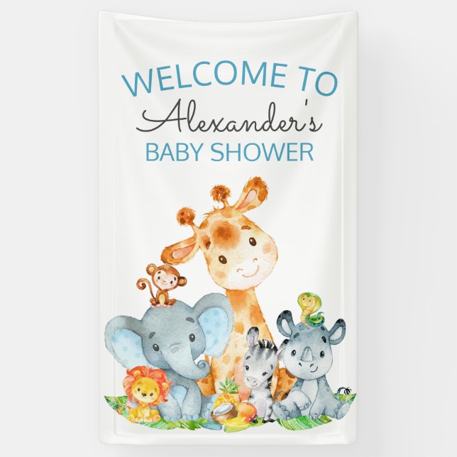 Wasserfarbe Niedlich Safari Jungle Babydusche Banner (Vertikal)