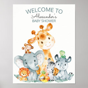 Wasserfarbe Niedlich Safari Jungle Babydusche Poster