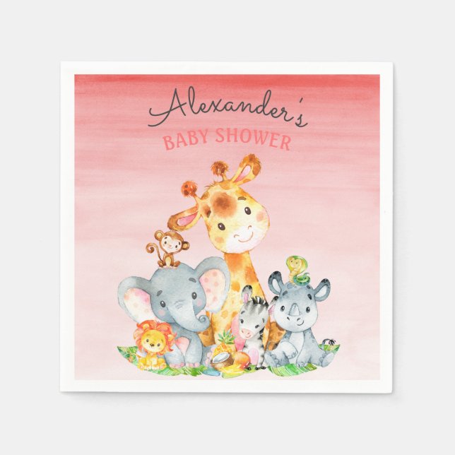 Wasserfarbe Niedlich Safari Jungle Babydusche Serviette (Vorderseite)