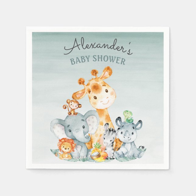 Wasserfarbe Niedlich Safari Jungle Babydusche Serviette (Vorderseite)