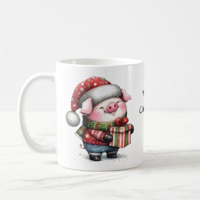 Wasserfarbe Niedlich Schwein Frohe Weihnachten Kaffeetasse (Links)